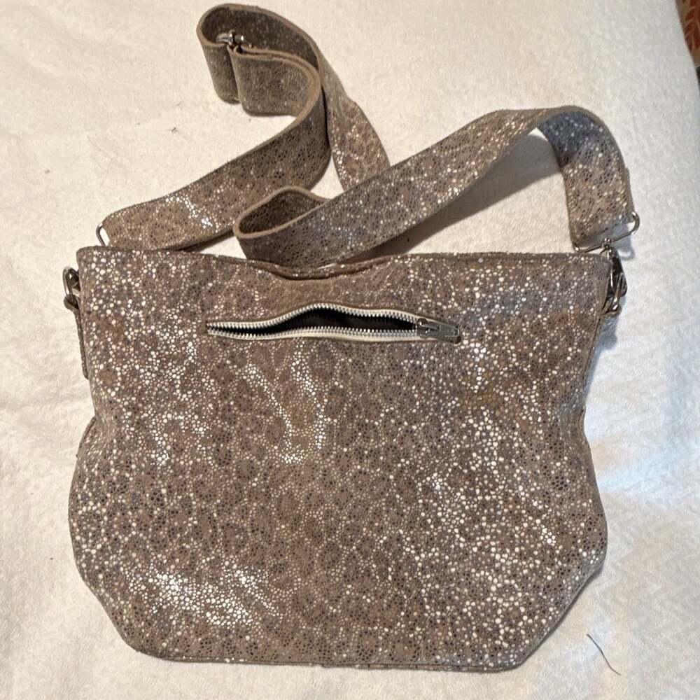 CoFi Genuine Leather Metallic Snakeskin Crossbody Shoulder Bag Beige Taupe